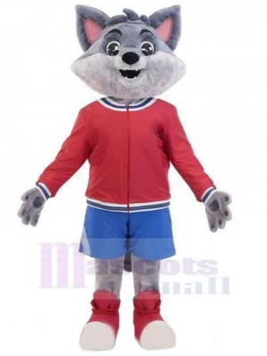 Loup Costume de mascotte Animal en veste de baseball rouge