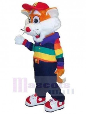 Costume de mascotte de tigre Animal avec manteau arc-en-ciel