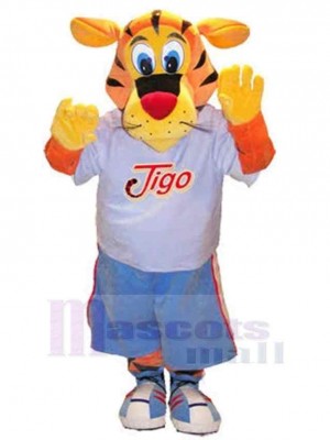 Tigre sportif Costume de mascotte Animal en T-shirt blanc