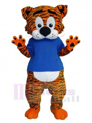 Tigre à rayures Costume de mascotte Animal en T-shirt bleu