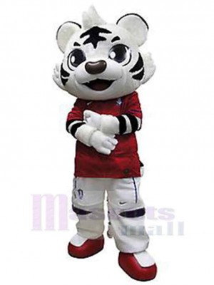 Tigre noir et blanc Costume de mascotte Animal en vêtements rouges