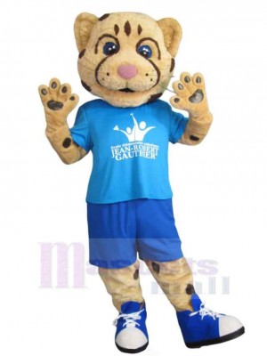 Tigre de sport mignon Costume de mascotte Animal en T-shirt bleu