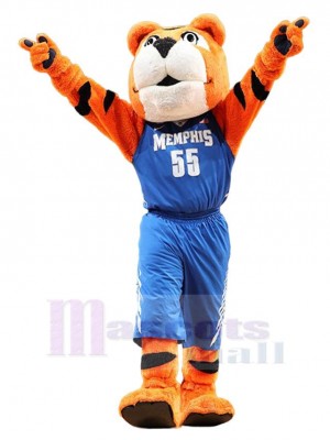 joueur de tigre Costume de mascotte Animal en vêtements bleus