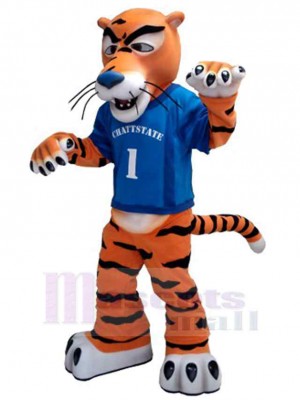 Tigre féroce Costume de mascotte Animal en T-shirt bleu