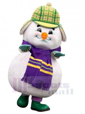 Bonhomme de neige drôle Mascotte Costume avec écharpe violette