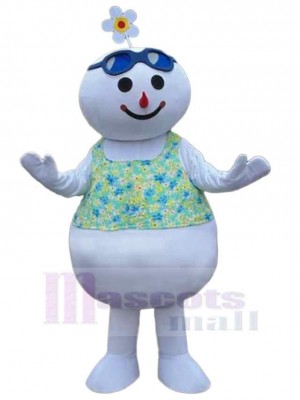 Bonhomme de neige Mascotte Costume dans le gilet à fleurs