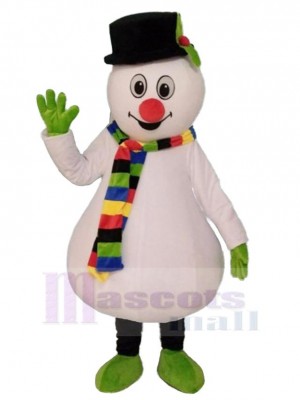 Bonhomme de neige de Noël Mascotte Costume avec des gants verts