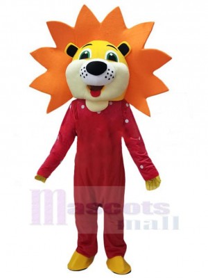 Lion heureux Mascotte Costume Animal en habits rouges