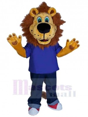 Collège Lion Mascotte Costume Animal en tee-shirt bleu