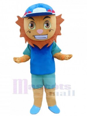 Lion de bande dessinée Mascotte Costume Animal en vêtements bleus