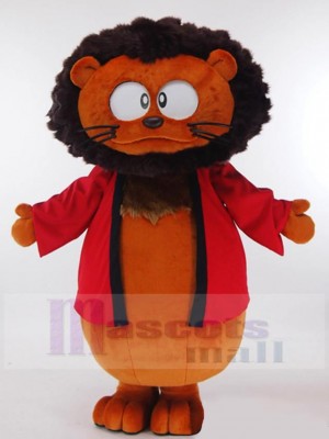 Lion brun Mascotte Costume Animal en manteau rouge