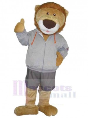 Lion tranquille Mascotte Costume Animal en veste grise