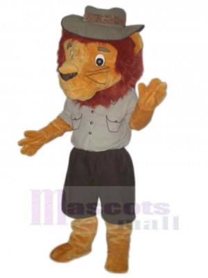 Lion de dessin animé de chapeau gris Mascotte Costume Animal