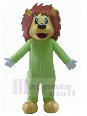 Lion mâle Mascotte Costume Animal en tenue verte
