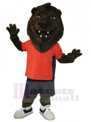 Football Lion Mascotte Costume T-shirt Animal en Rouge
