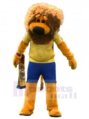 Lion sportif Mascotte Costume Animal en tee-shirt jaune