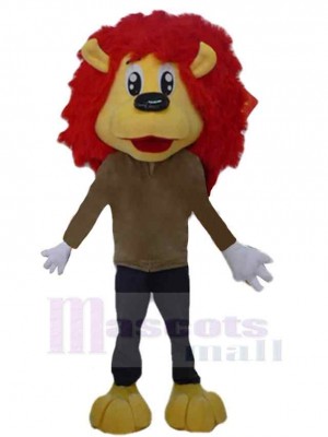 Lion de dessin animé aux cheveux rouges Mascotte Costume Animal
