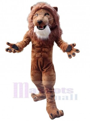 Lion musclé Mascotte Costume Animal avec barbe blanche