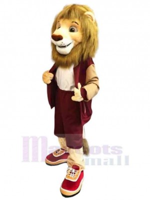 Lion heureux Mascotte Costume Animal avec des chaussures rouges