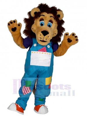 Lion Mascotte Costume Animal en salopette bleue