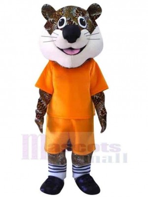 Léopard Mascotte Costume Animal dans les combinaisons de sport orange