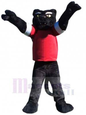 Panthère noire Mascotte Costume Animal en tee-shirt rouge