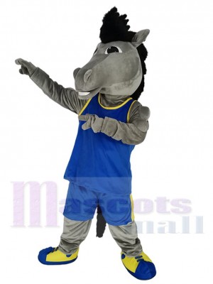 Gris Mustang Cheval Costume de mascotte Animal en maillot bleu royal