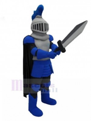 Costume de mascotte de chevalier bleu beau personnes