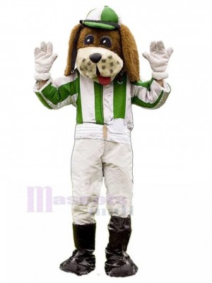 Costume de mascotte de chien de football avec maillot vert et blanc