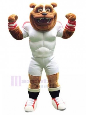 Costume de mascotte de chien de muscle de bouledogue de sport en collants blancs