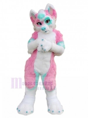 Costume de mascotte de fourrure de chien Husky rose et bleu Fursuit animal
