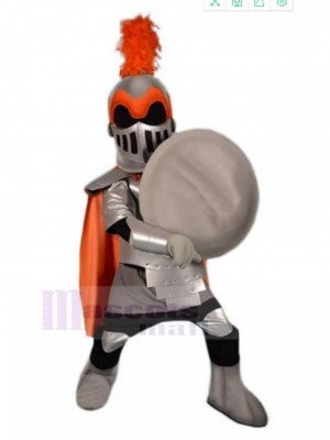 Chevalier d'argent avec Cape orange Mascotte Costume Gens