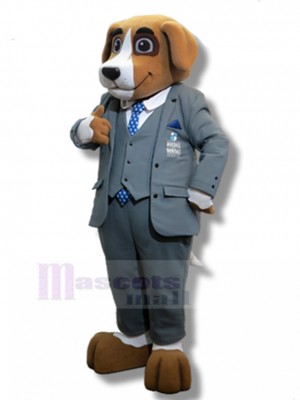 Costume de mascotte de chien Beagle d'officier de justice avec un animal de costume gris