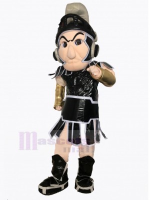 Noir spartiate chevalier avec Gray Ruban Costume de mascotte Gens