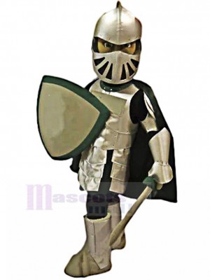 Chevalier en argent sombre avec Shield Costume de mascotte Gens
