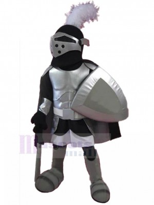 Chevalier médiéval avec costume de mascotte pompon blanc Gens