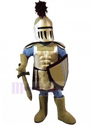 Costume de mascotte chevalier doré et bleu fort Gens