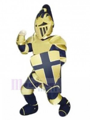 Bleu et jaune Chevalier médiéval Costume de mascotte Gens