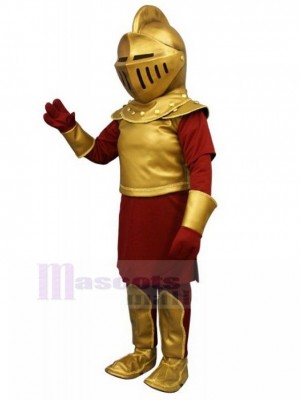 Costume de mascotte de chevalier romain doré et rouge personnes