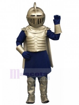 Costume de mascotte de chevalier romain argent et bleu personnes