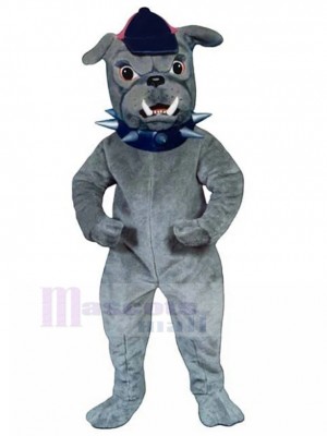 Costume de mascotte de bouledogue britannique gris avec casquette à visière