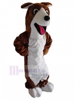 Costume de mascotte de chien teckel marron et blanc animal