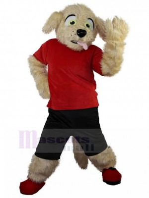 Costume amusant de mascotte de chien de caniche de fourrure brune avec l'animal de T-shirt rouge
