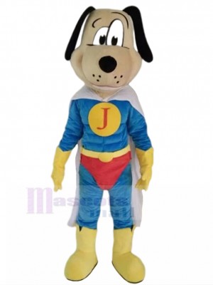 Costume de mascotte de chien musclé marron clair en costume de Superman Animal