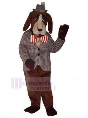 Gentleman Dog marron foncé avec costume de mascotte noeud papillon en costume d'animal
