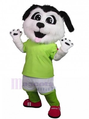Costume amusant de mascotte de chien blanc à longues oreilles avec un pantalon blanc