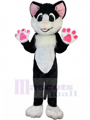 Élégant Noir et blanc Chat Costume de mascotte avec fourrure blanche Animal