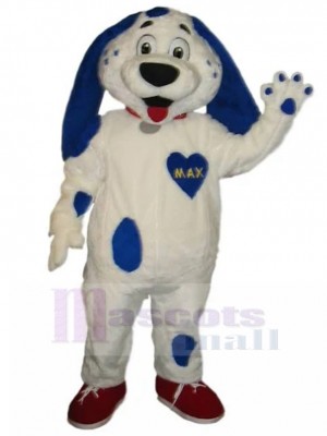 aux longues oreilles Chien blanc Costume de mascotte avec des points bleus Animal