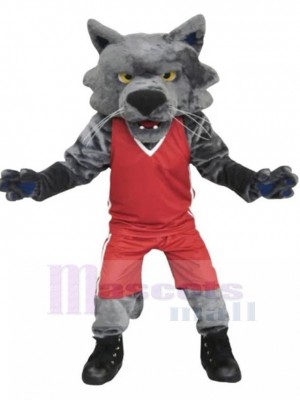 Sport Loup gris Costume de mascotte Animal en tenue de basket-ball rouge