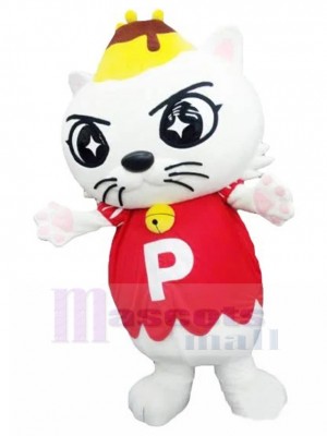 blanche Pudding Costume de mascotte de chat avec chemise rouge Animal